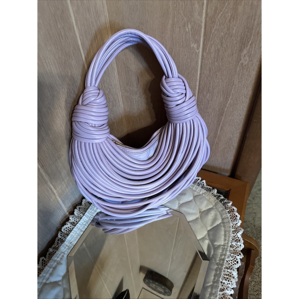 Lavender Knotted Handle Crescent Top Handle Shoulder Bag for Women Matte Finish - Picture 2 of 8